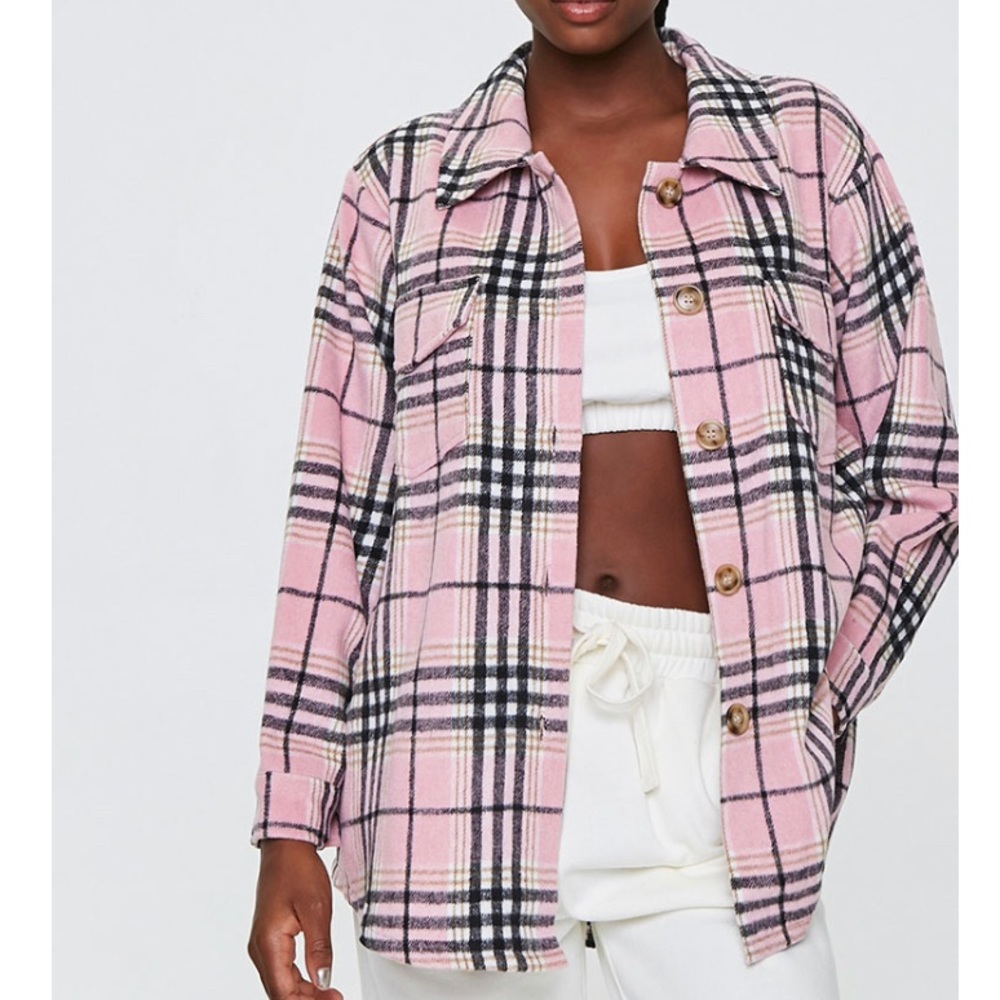 Light pink Plaid button up jacket from Forever 21